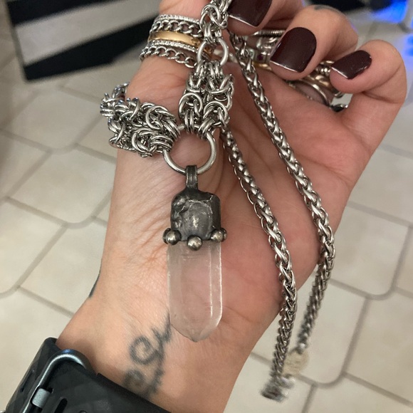 Handmade maille gemstone crystal quartz charm boho silver goth necklace - Picture 8 of 11